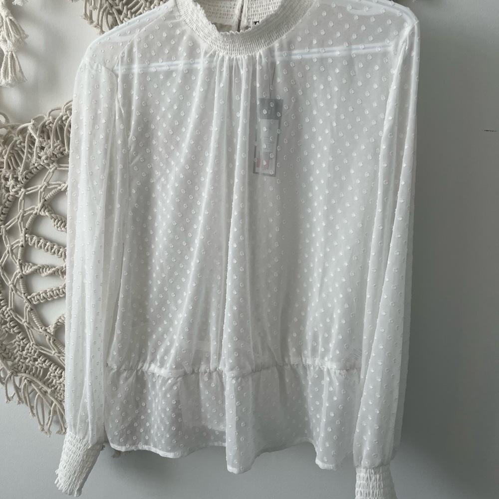 Dynamite White Pleated Blouse with Mandarin Collar